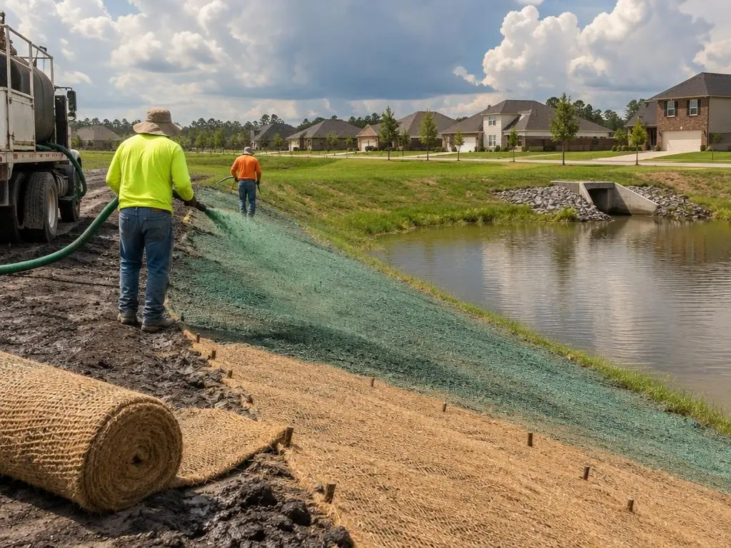 Detention Pond & Slope Erosion Control in Houston, TX
